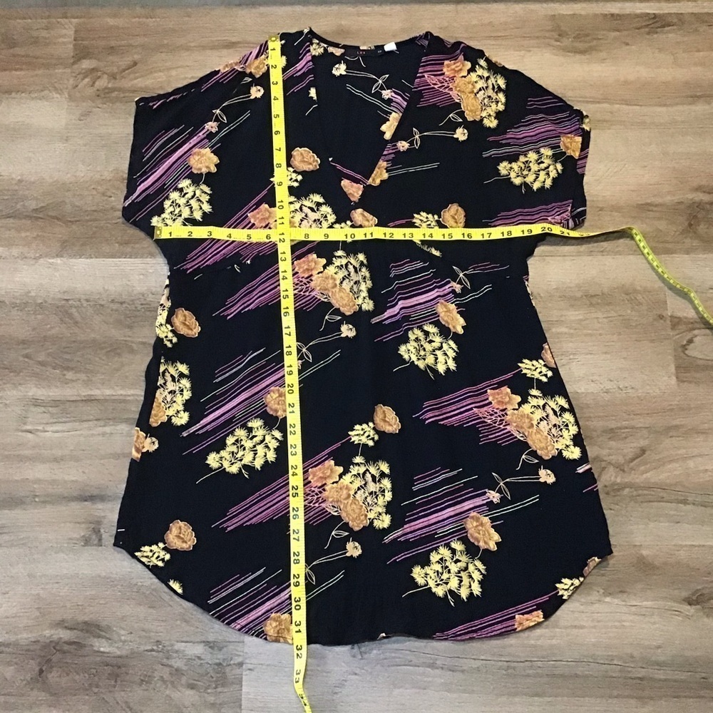 ANTHROPOLOGIE Size XS Lux Dress Mini Floral Black Purple Yellow Boho Beach - Picture 8 of 8